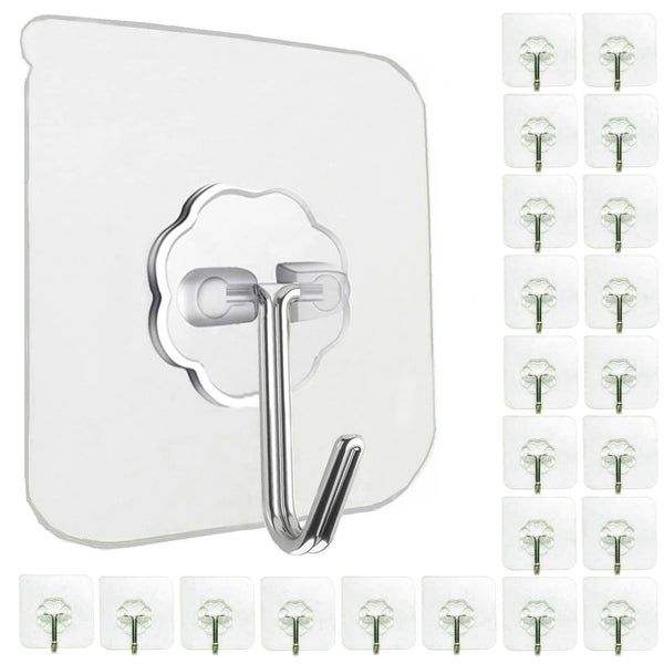 Jwxstore 24 Pack Adhesive Wall Hooks 33LB Heavy Duty No Drill Transparent Waterproof Hooks for Bathroom Kitchen Towel Coat Office Home Outdoor