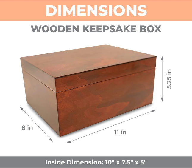 Blake & Lake Large Box with Hinged Lid - Wood Storage Box with Lid - Wooden Keepsake Decorative boxes with lids (Dark Oa