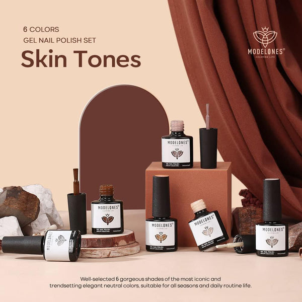 Modelones Gel Nail Polish Set- 6 Colors White Nude Brown Gel Polish Skin Tone Neutral Beige Tan Taupe Nail Polish Kit Popular All Seasons Soak off