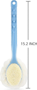 Shower Body Brush Bristles & Mesh Loofah Sponge,Curved Handle Back Scrubber Blue