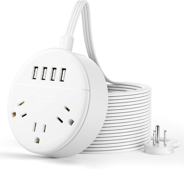 White Extension Cord 25 FT, Ultra Thin Flat Plug Power Strip with 4 USB Ports 3 Outlets, Wall Mountable, Non Surge Protector for Cruise Ship, Home