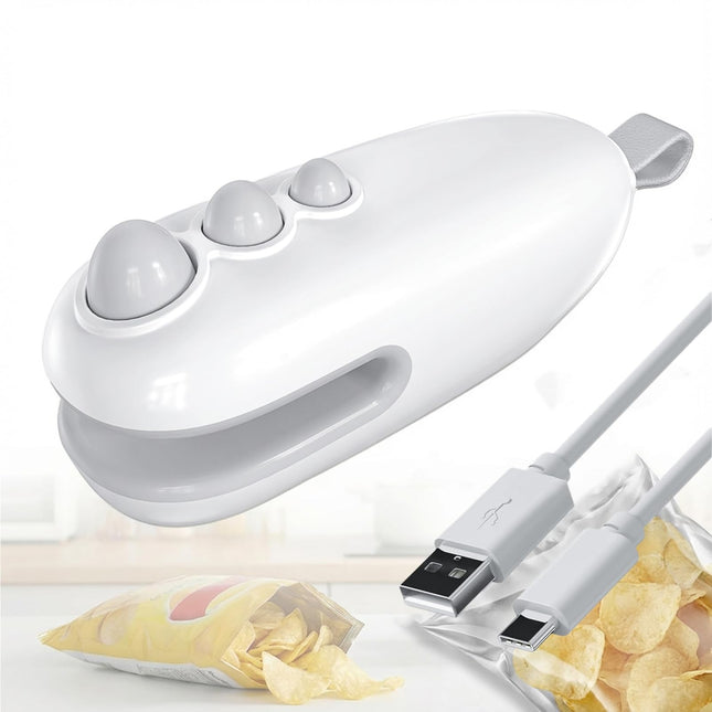 Mini Bag Sealer, 2 in 1 Type-C Rechargeable Heat Sealer and Cutter, Portable Handheld Vacuum Food Storage Sealer for Chi