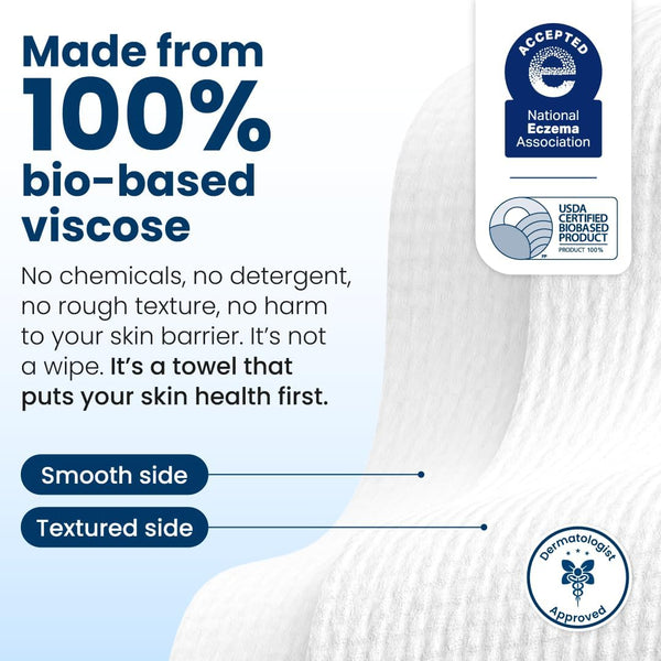 Clean Skin Club Clean Towels XL®, 100% USDA Biobased Face Towel, Disposable Face Towelette, Eczema Association Accepted, Makeup Remover Dry Wipes,