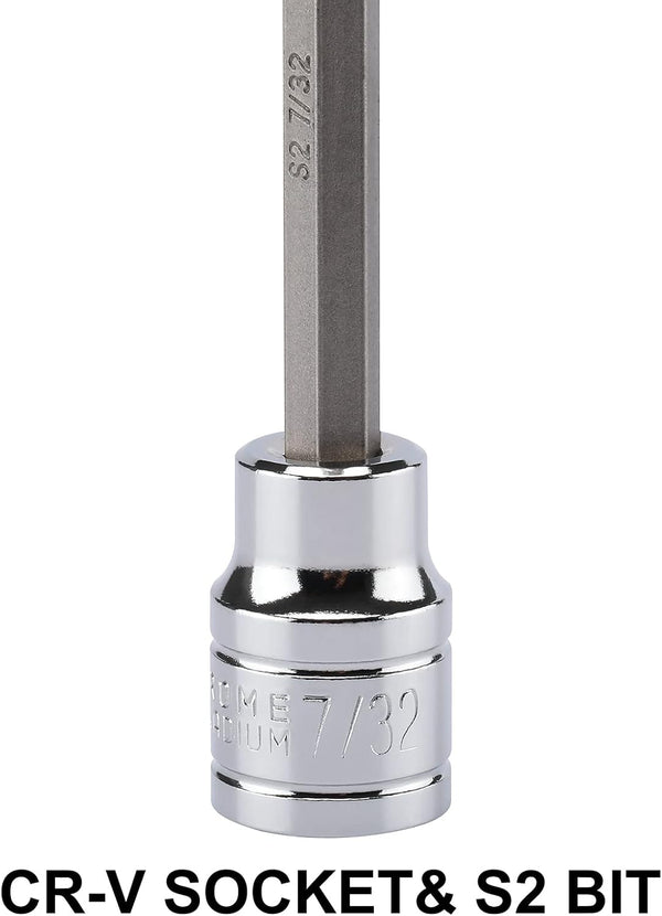 Mayouko 3/8" Drive Extra Long Allen Hex Bit Socket Set, S2&CR-V, Metreic&SAE, 18 Pieces, 1/8" - 3/8", 3-10 mm Hex(SAE&Metric)