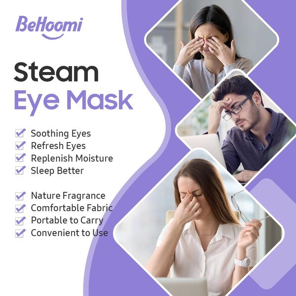 BeHoomi 20 Packs Steam Eye Mask, Heated Eye Mask Warm Compress for Eyes, Disposable Self Heating Steam Mask for Home, Sleep, Spa, Travel