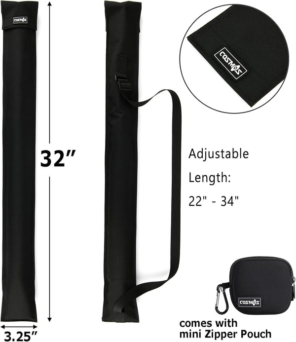 Cosmos Cue Stick Carrying Bag for 1/2 Billiard Stick Storage, 32 Inches Black Color, with Mini Zipper Storage Pouch