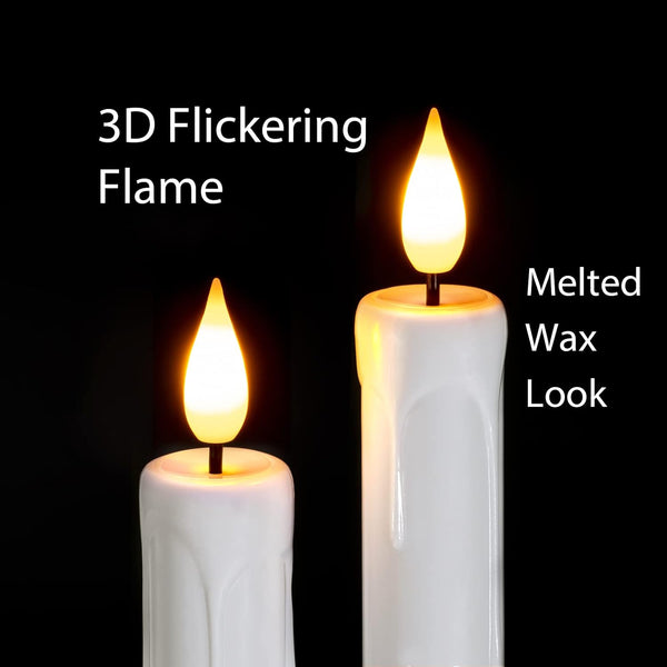 Homemory 3 Pcs Flameless Taper Candles with Remote Timer Dimmer, 9.6" White Flickering Candlesticks Battery Operated, Realistic Plastic LED