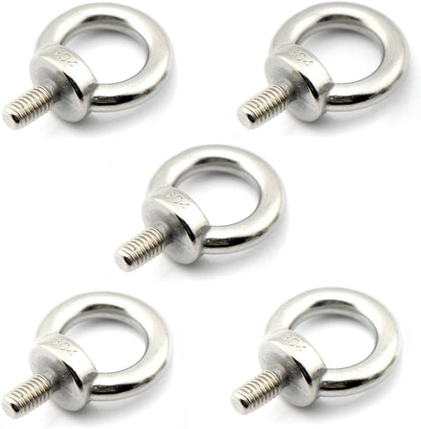 Yasorn 5pcs M8/0.32" Stainless Steel 304 Lifting Ring Eye Bolt Set - Heavy Duty Industrial Grade, Corrosion Resistant, Silver, Perfect for