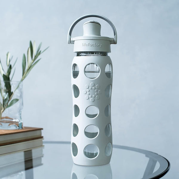 Lifefactory 22-Ounce Active Flip Cap Glass Water Bottle, 22Oz, Cool Grey