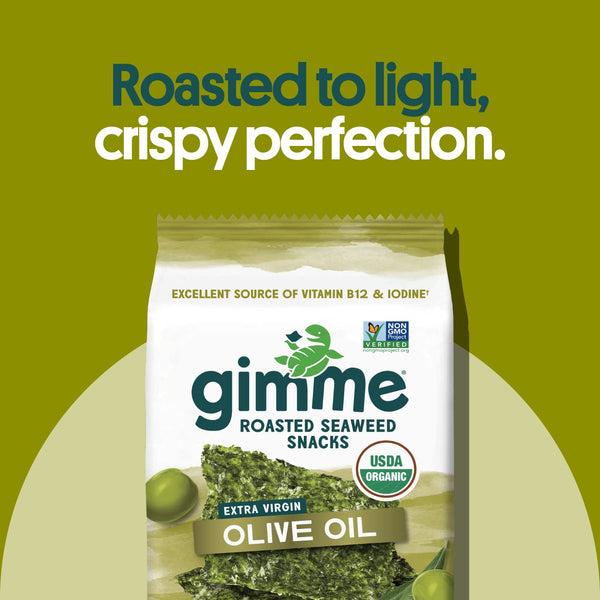 Gimme 20 CT Extra Virgin Olive Oil Organic Seaweed Snacks, 5g, 0.17oz #5 Extra Virgin Olive Oil