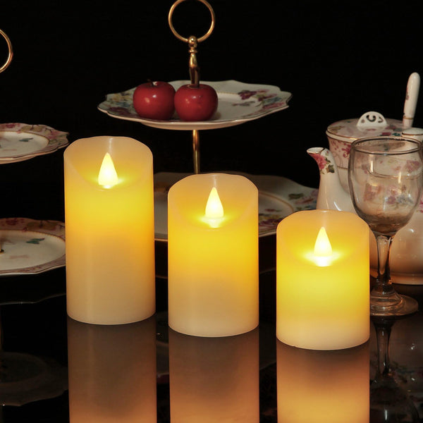 Flameless Battery Operated LED Candles With10Key Button Remote Control 24-Hour Timer Set of 3 Electric Flickering Pillar Real WaxÃ¯Â¼ÂWedding, Party,