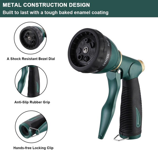 FANHAO Garden Hose Nozzle Sprayer Heavy Duty, 100% Metal Spray Nozzle High Pressure Water Hose Nozzle with 7 Patterns for Watering Garden, Washing