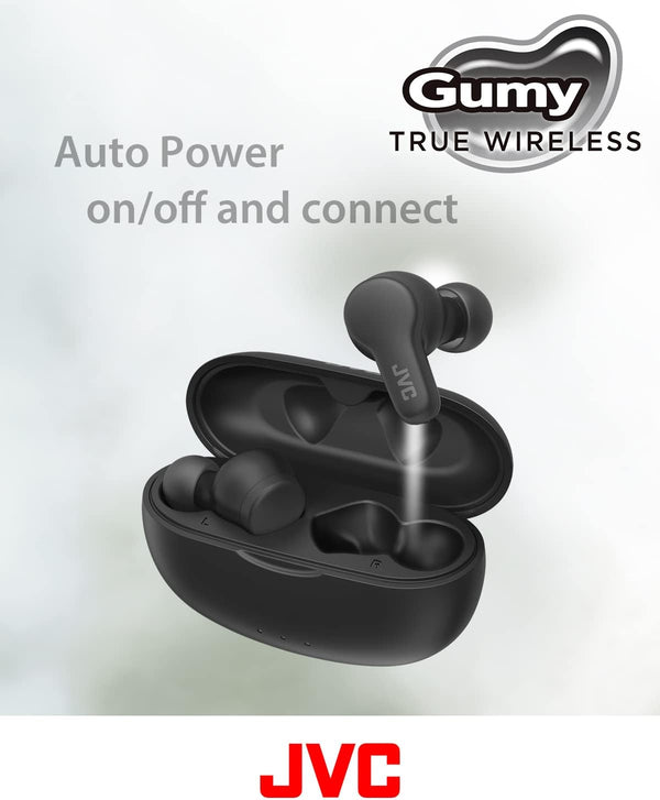 JVC Gumy HAA7T2B True Wireless Earbuds, Black | Bluetooth 5.3, 24-Hour Playback, IPX4 Water Resistant, XS/S/M/L Earpieces, Built-in Mic Black Compact