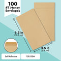 Juvale Money Envelopes for Cash - 100 Pack #7 Small Brown 3.5 x 6.5 in - Sturdy 130 GSM Paper & Secure Gum Adhesive Closure - For Cash Envelopes