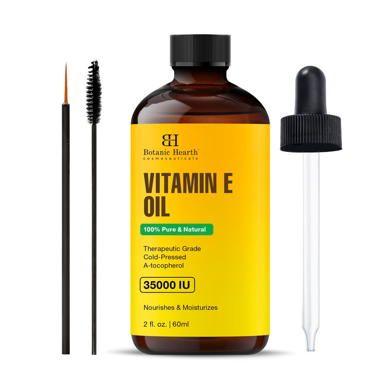 Botanic Hearth Vitamin E Oil 2 Fl Oz |100% Pure and Natural- Cold Pressed & Hexane Free Natural Hair Growth Oil for Eyelashes, Eyebrows, Skin,