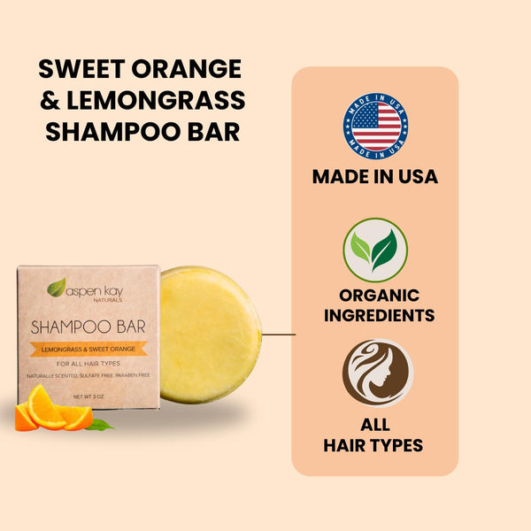 Aspen Kay Naturals Moroccan Argan Oil Shampoo Bar, Organic, Vegan, Volumizing Shampoo for Curly or Straight Hair. Citrus Scent, Paraben & Sulfate