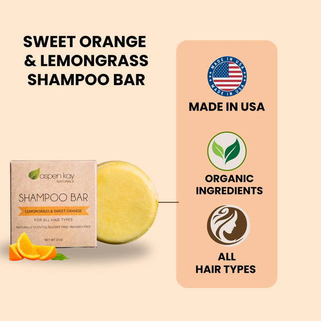 Aspen Kay Naturals Moroccan Argan Oil Shampoo Bar, Organic, Vegan, Volumizing Shampoo for Curly or Straight Hair. Citrus