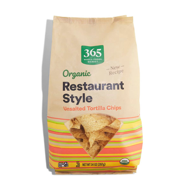 365 by Whole Foods Market, Organic Restaurant Style White Corn Tortilla Chips Unsalted, 14 Ounce Unsalted 14 Ounce (Pack of 1)