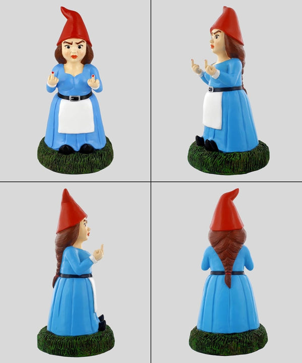 Gnometastic Lady Middle Finger Gnome 8.5in, Naughty, Funny Garden Gnomes Statue Outdoor Decorations for Yard, Lawn Ornament, Home Decor,