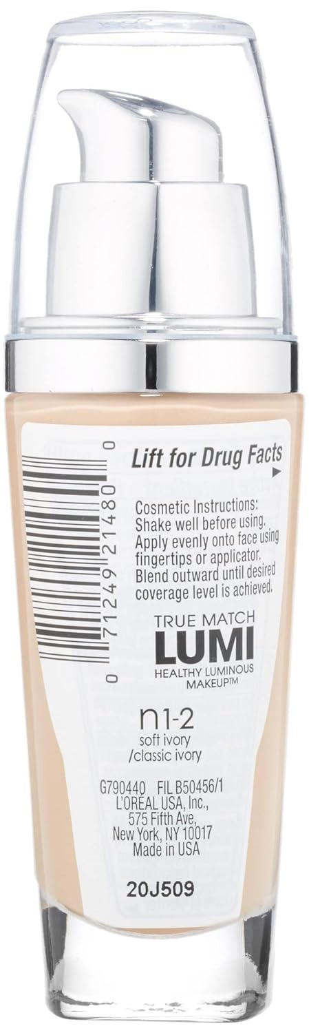 L'Oreal Paris True Match Lumi Healthy Luminous Makeup, N1-2 Soft Ivory Classic I