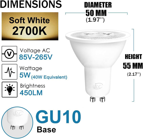 ILC GU10 LED Light Bulb 40 Watt Equivalent Color Changing 12 Colors 5W Dimmable Warm White 2700K RGB LED Light Bulbs with Remote Control (Pack of