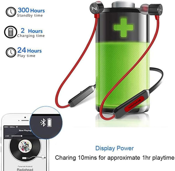 NANAMI Bluetooth Headphones Wireless Earbuds - Sports Magnetic Neckband Wireless Headsets, Hifi Stereo Deep Bass Updated Bluetooth 5.3 Earphones