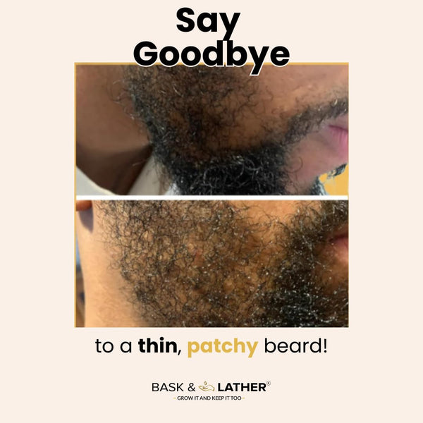 BASK & LATHER Beard Growth Oil, Frizz Free Hair Oil for Men Beard Care with Vitamins & Natural Ingredients to Hydrate, Smooth & Soften for Shiny,