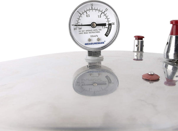 MEASUREMAN Stainless Steel Pressure Cooker Gauge, Pressure Canner Gauge, Steam Pressure Gauge, 2" Dial, Lower Mount, Including Hexagon Gasket and