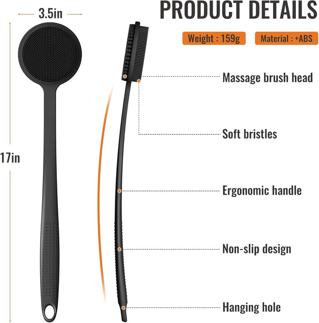 VWMYQ Silicone Back Scrubber for Shower, Silicone Face Scrubber for Men,17In Len