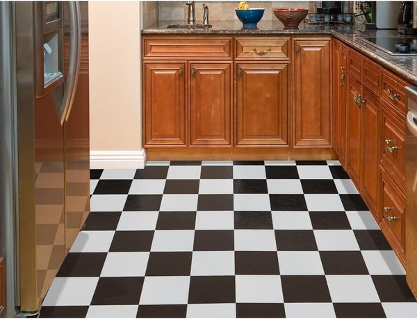 Sterling Self Adhesive 12-Inch Vinyl Floor Tiles, 20 Tiles - 12" x 12", Black and White Pattern - Peel & Stick, DIY Flooring for Kitchen, Dining