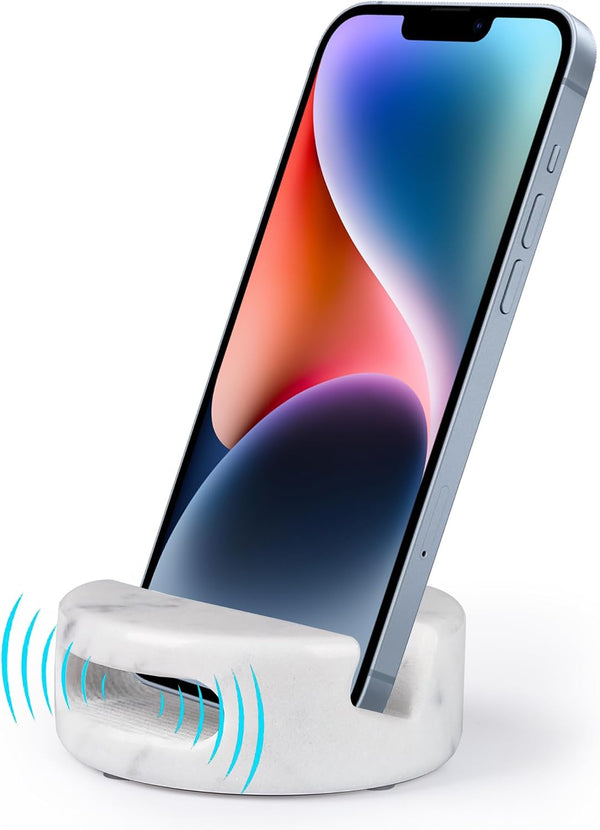 CHISELED ST DF SK Elegant and Versatile White Marble Phone Stand with Sound Amplified Output iPhone Phone Holder Function for Office Desk,Kitchen