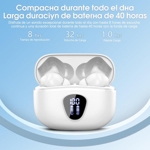 Wireless Earbuds, Bluetooth 5.4 Headphones Hifi Stereo, Bluetooth Earbuds with ENC Noise Cancelling Mic, IP7 Waterproof in Ear Earphones, 48H, LED