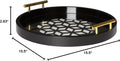 Kate and Laurel Caspen Round Cut Out Pattern Decorative Tray with Gold Metal Handles, Black 15.5" Black