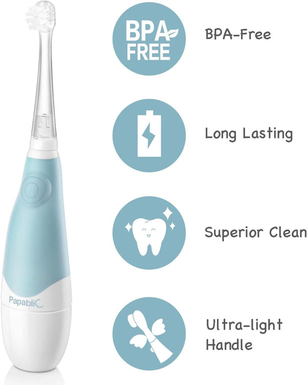 Papablic Baby Sonic Electric Toothbrush for Aged 0-3 Toddler, Blue
