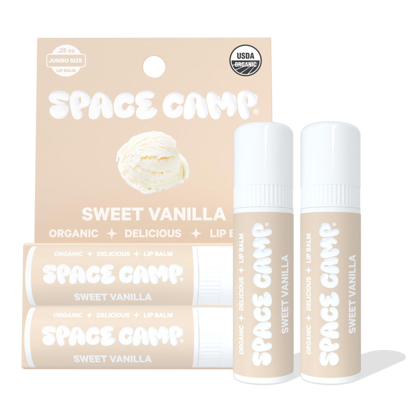 Space Camp Wellness Jumbo Lip Balm - Sweet Vanilla Organic Flavored Balm (2 Pack)