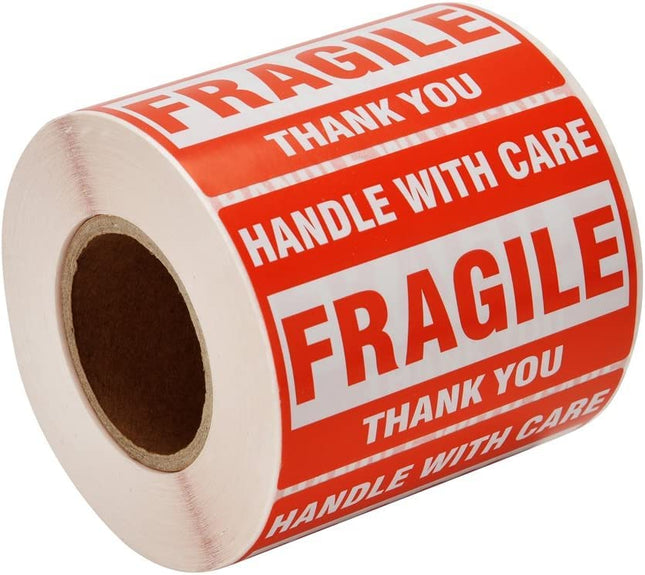 FoxYaye 50 Fragile Handle with Care 2x3" Stickers Packaging Box Safety Mailing Labels, Small Business Supplies