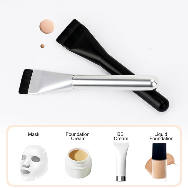 Flat Foundation Brush,Korean Makeup Brush Spatula Facial Brush for Liquid Foundation,Premium Face Makeup Brush for Blending Cream (Silver)