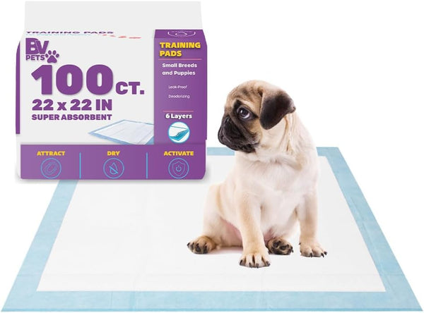 BV Puppy Pads Leak-Proof 100 Count 22"X 22" | Pee Pads for Dogs Quick Absorb 6-Layer - Dog Pee Pads - Dog Pads 100 Pack - Potty Pads for Dogs -
