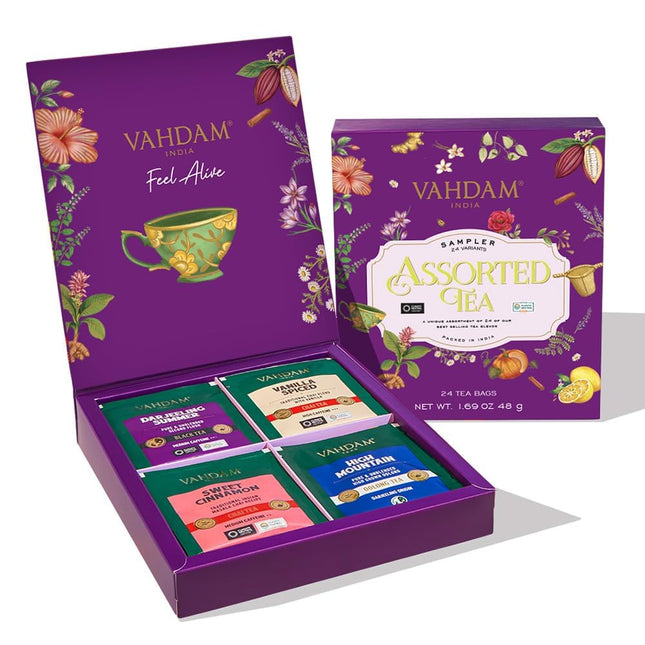 VAHDAM, Assorted Tea Gift Set | Classic Box - 24 Unique Flavor in Individually W