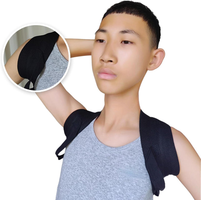 Men and Women Posture Corrector Back Support Strap, Compact Upper Support for Back, Neck, and Shoulders (Black) Medium (