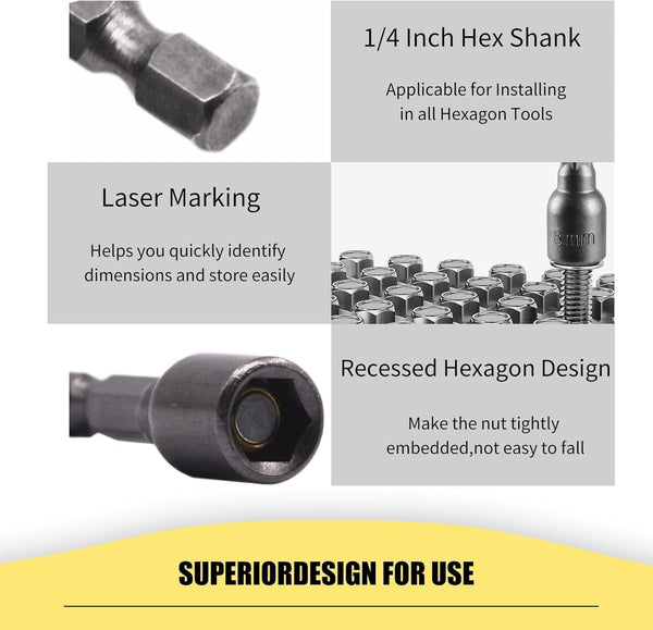 Hex Magnetic Power 8mm 5/16 Socket Adapter Drill Bit Nut Driver Set 1/4 inch Hex for Power Tools, 12-Piece 8mm 12pcs