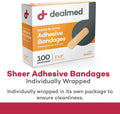 Dealmed Sheer Plastic Flexible Adhesive Bandages – 100 Count (2 Pack) Bandages with Non-Stick Pad, Latex Free, Wound Care for First Aid Kit, 1" x