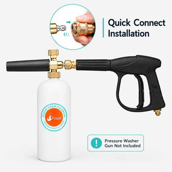 Foseal Adjustable Snow Foam Cannon with Heavy Duty Brass Knob, Quick Release Foam Blaster for Pressure Washer Gun, 1L Bottle