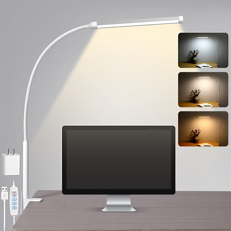 Voncerus LED Desk Lamp with Clamp, Clip on Lights for Home Office, White S1 White and Silver