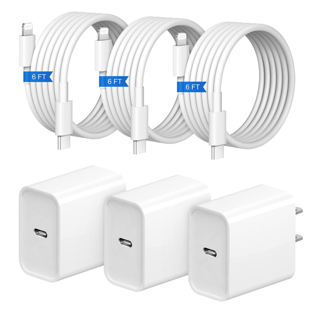 Iphone Fast Charger 3+3Pack 20W USB C Wall Charger with 6FT Fast Charging Cable Compatible with Iphone 14/13/12/11/Pro/P