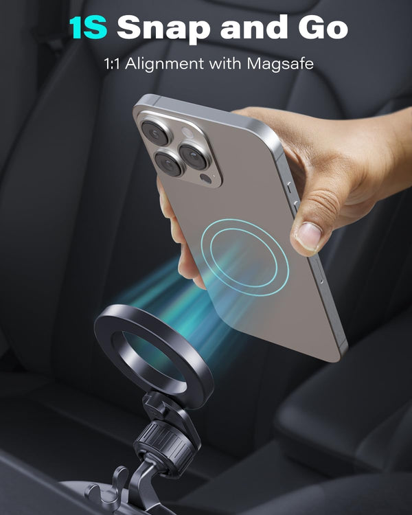 1Zero for Magsafe CD Phone Holder for Car [17 Strong Magnets] Magnetic CD Player Phone Mount, Hollow Socket CD Slot Phone Mount for iPhone 17 16