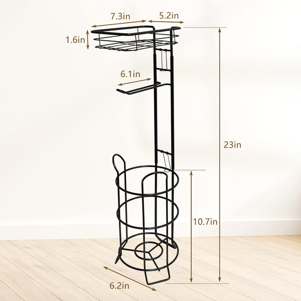 Toilet Paper Holder Stand Bathroom Toilet Paper Storage with Raised Base, Tissue Paper Roll Dispenser with Top Shelf (Black)