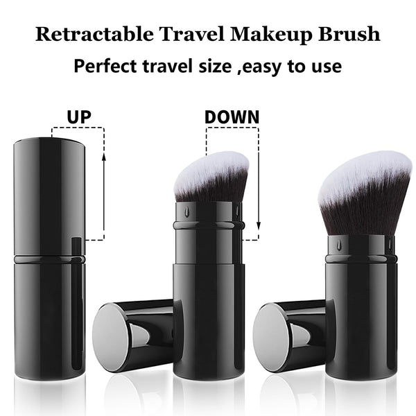 Retractable Kabuki Brush, Travel Powder Face Makeup Brushes | Portable Flawless Makeup Brush for Foundation, Blush, Bronzer, Buffing, Cruelty Free