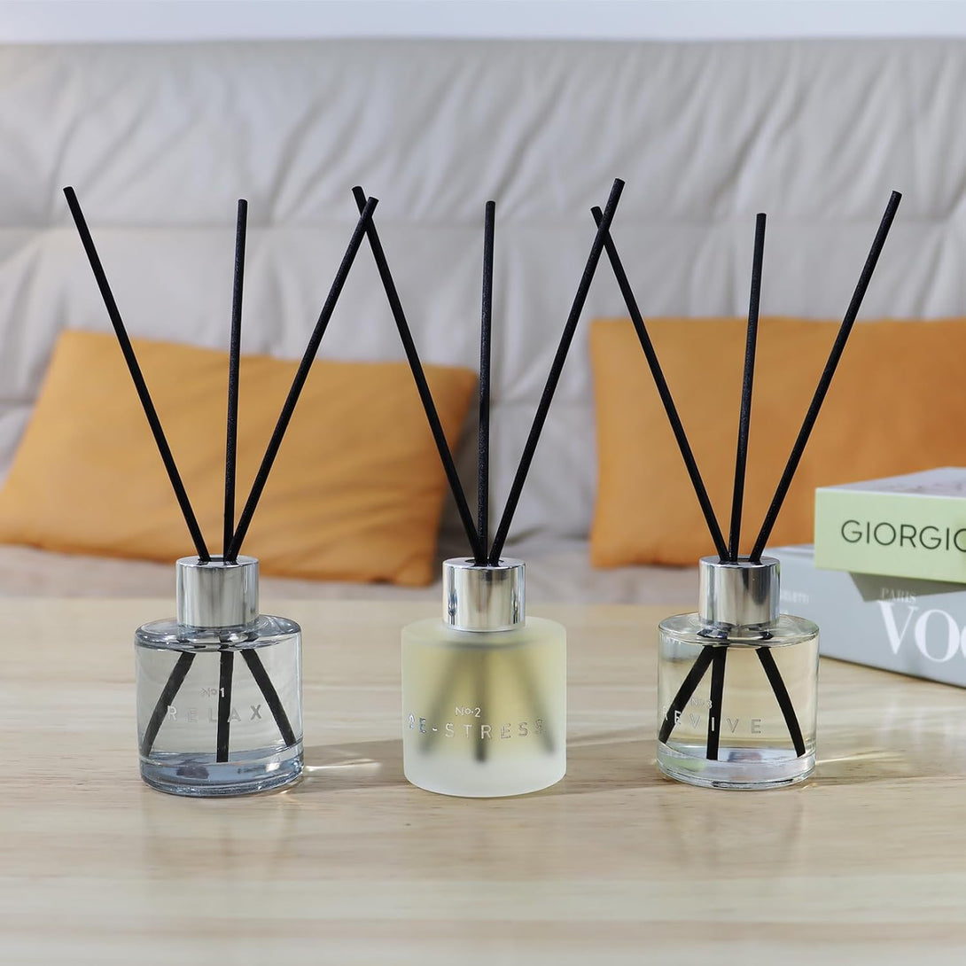 3 Pack Fragrance Reed Diffuser, 50ML Lavender Jasmine Lemongrass Aromatherapy Diffuser Set with 12 Black Fiber Sticks,Air Freshener for Bedroom Bathroom Office, 8.2X 6.6X 2.1 Inch