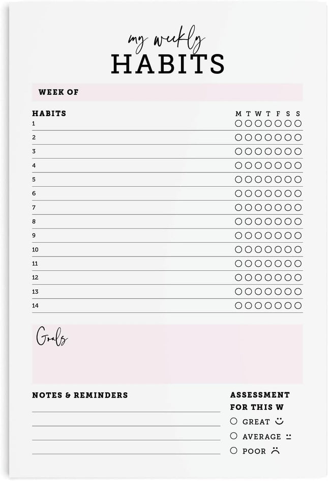 CARDAMONOLY Habit Tracker Notepad - 50 Page Tear off Planning Pad - 6 X 9 - High